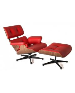 Eames replika EA670 | Krzesło pokładowe z taboretem SPECIAL EDITION czerwony jesion