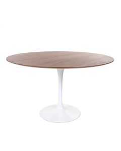 Eero Saarinen replica Tulip Table | eettafel 120cm Bovenblad walnoot Onderstel wit