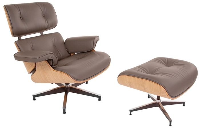 Eames replica lounge stoel met hocker EA670 Glanzend