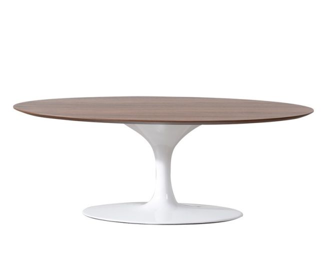 Eero Saarinen replica Tulip Table | salontafel Oval Bovenblad walnoot Onderstel wit