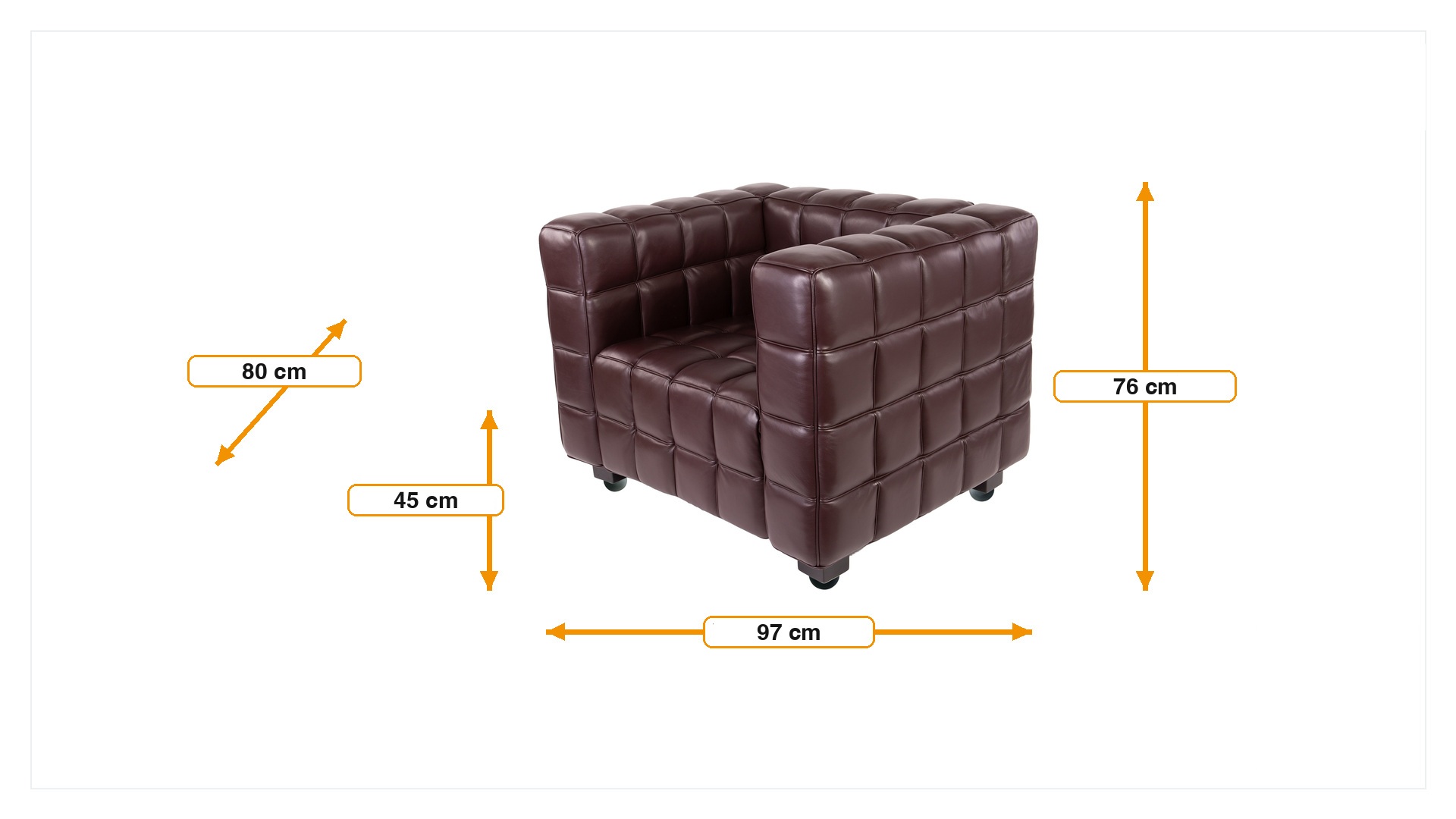 Product dimensions for Lounge chair Kubus Chair brown | FurnFurn