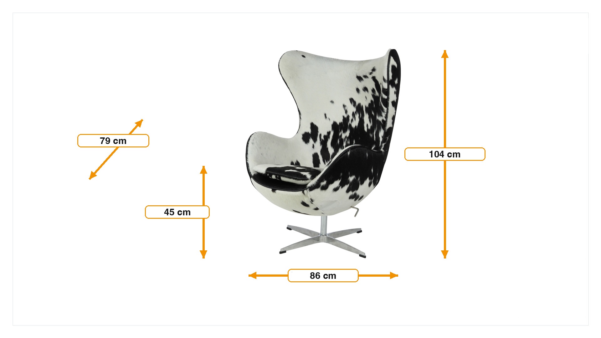 Product dimensions for Lounge stol Egg stol svart hvit | FurnFurn