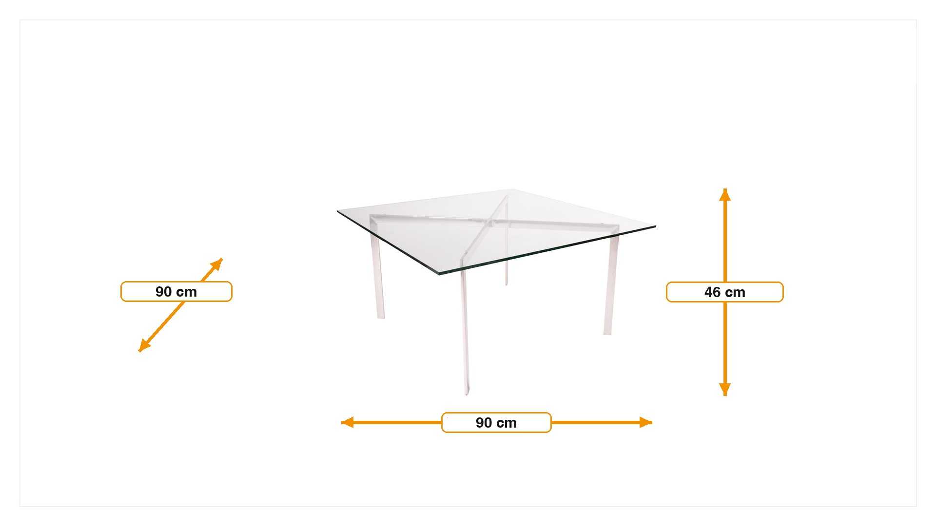 Product dimensions for Mesa de café Barcelona Pavillion transparente | FurnFurn