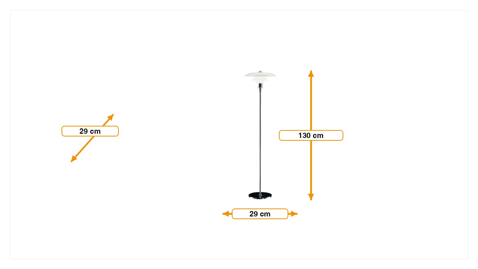 Product dimensions for Floor light DPH 3/2 small Chrome, glass white | FurnFurn