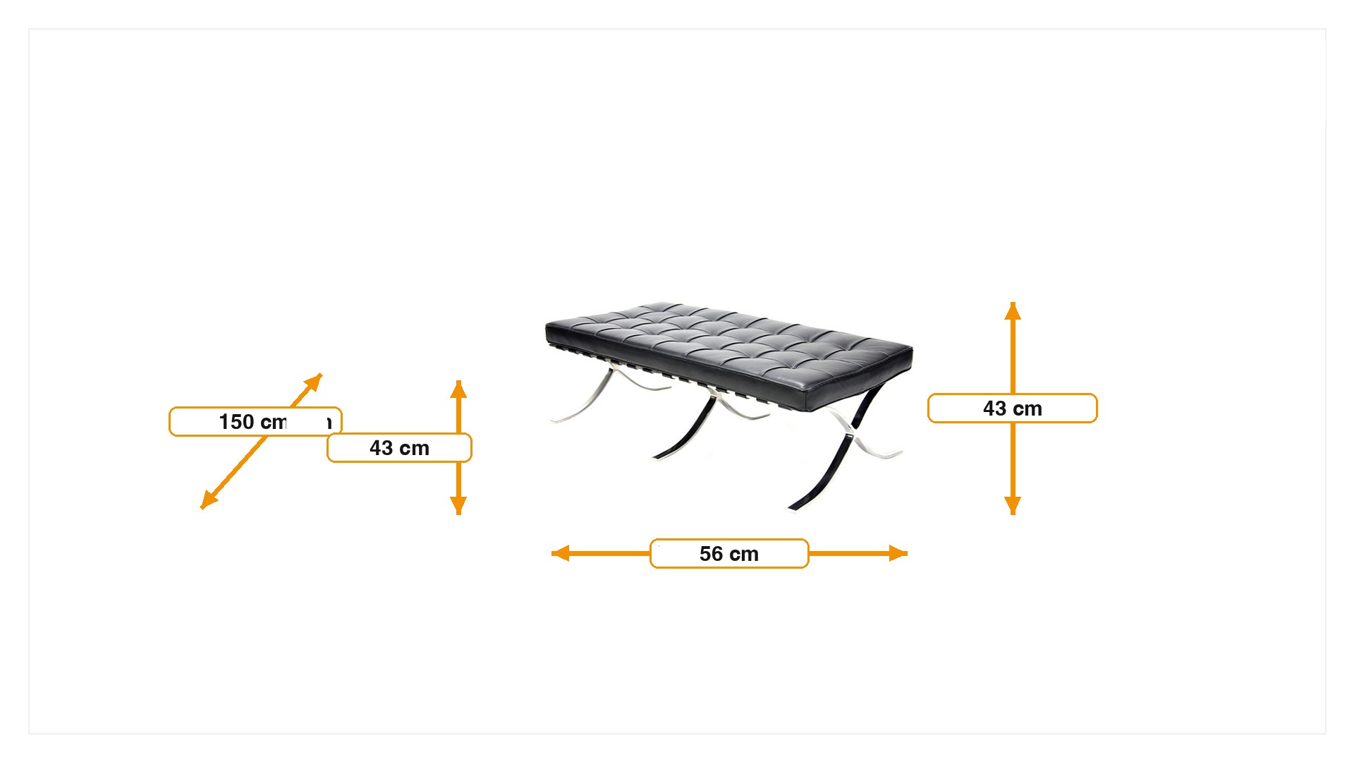 Product dimensions for Bank Barcelona Pavillion Ottoman | FurnFurn