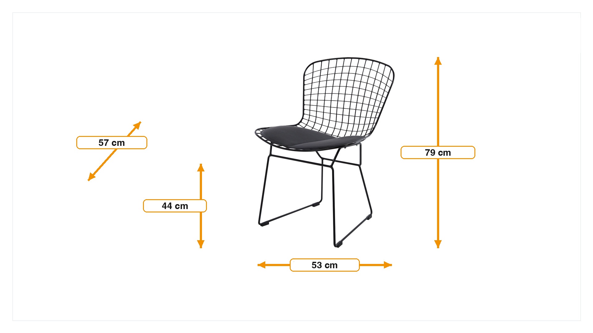 Product dimensions for Sedia da pranzo Bertoia Base nera | FurnFurn