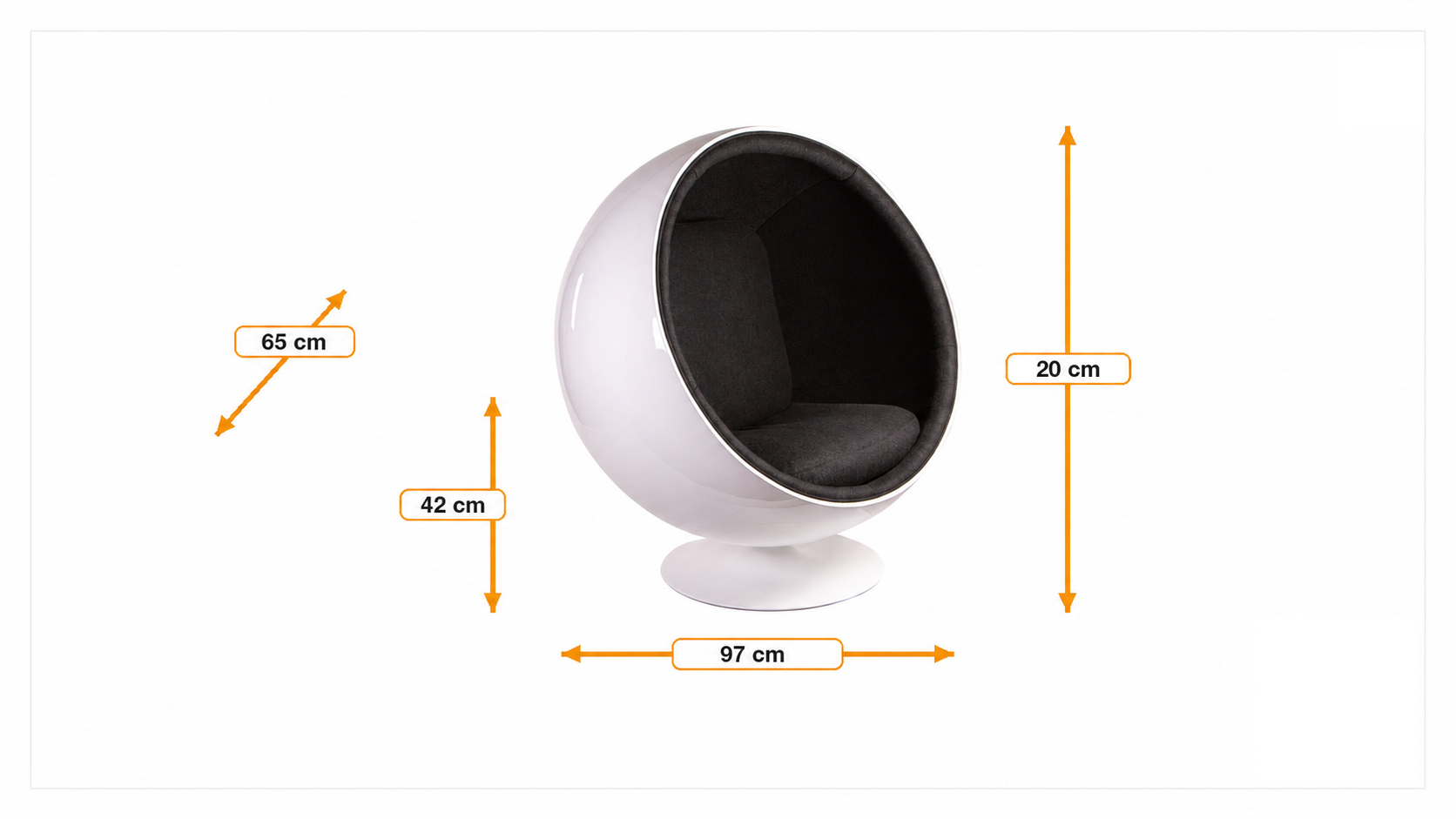 Product dimensions for Lounge krzesło Ball Chair | FurnFurn