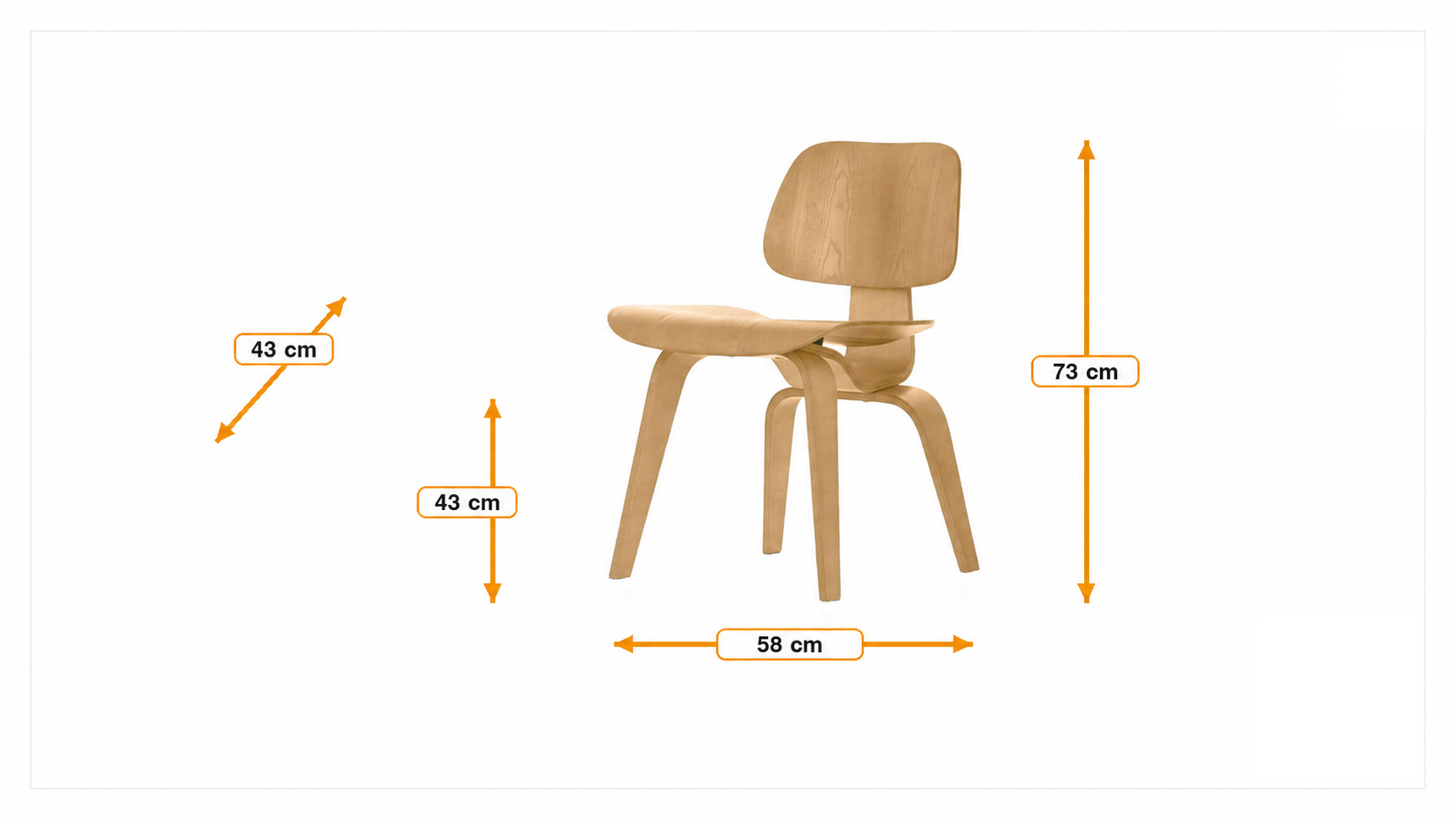 Product dimensions for Eetkamerstoel DCW | FurnFurn