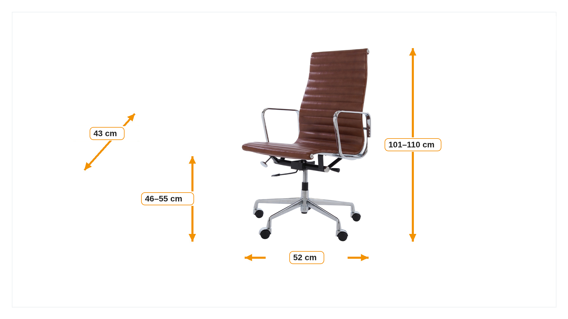 Product dimensions for Kontorstol EA119 lær | FurnFurn