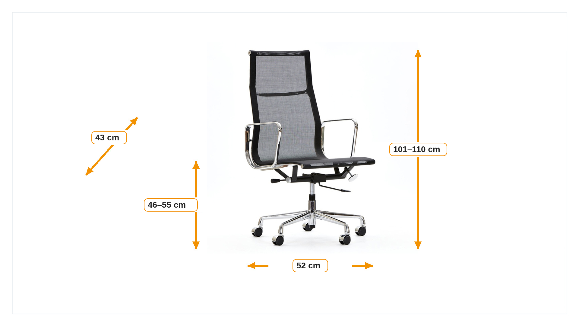 Product dimensions for Kontorsstol EA119 mesh netweave | FurnFurn