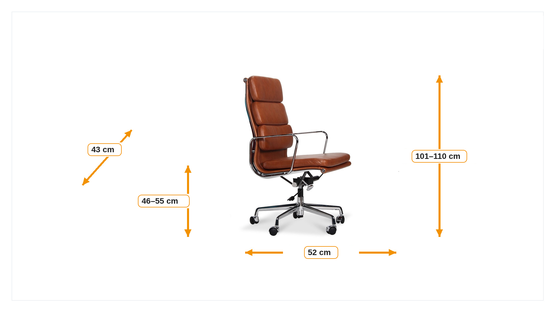 Product dimensions for Executive stol EA219 Läder | FurnFurn