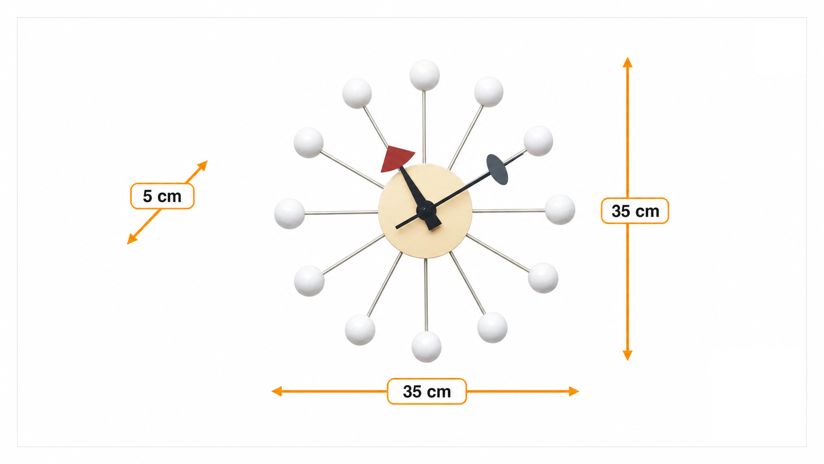 Product dimensions for Veggur Ball klokke hvit | FurnFurn