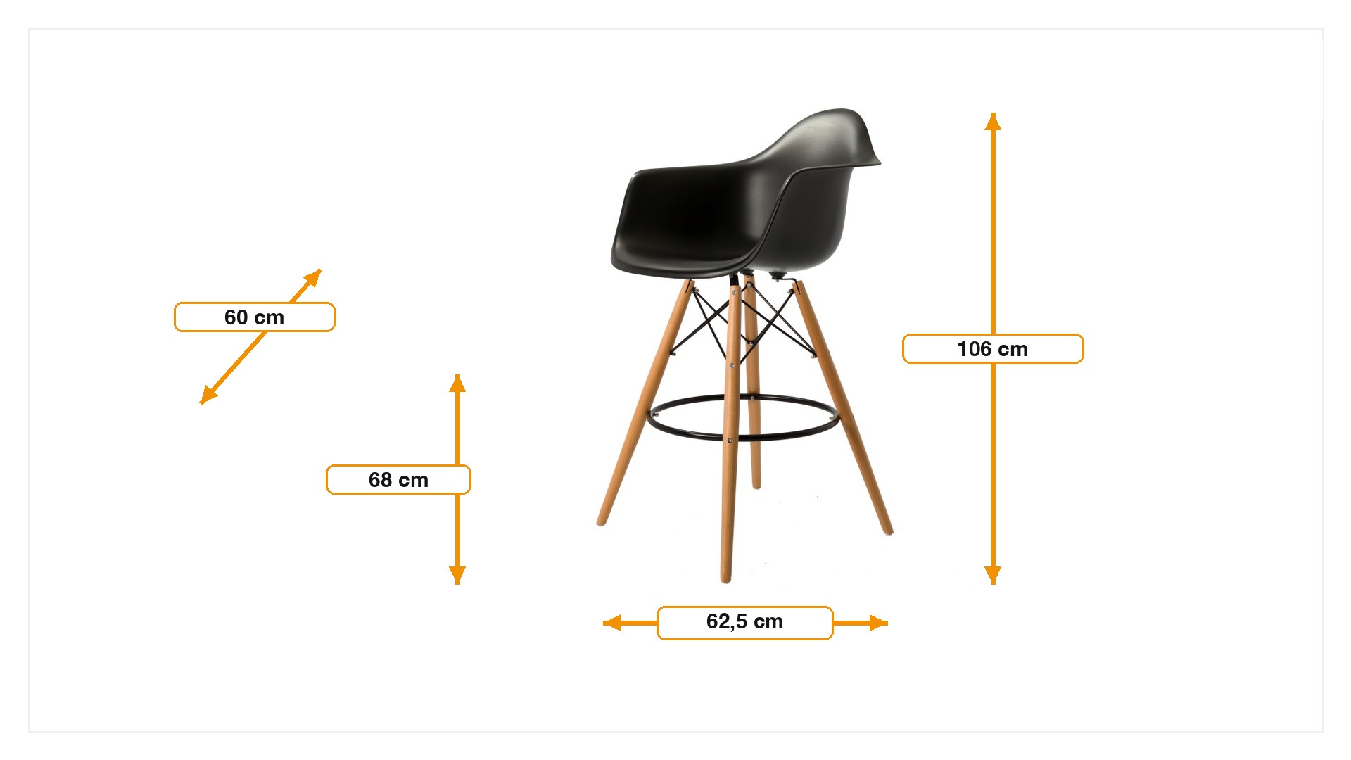 Product dimensions for Eames replica barstool DA-wood | FurnFurn