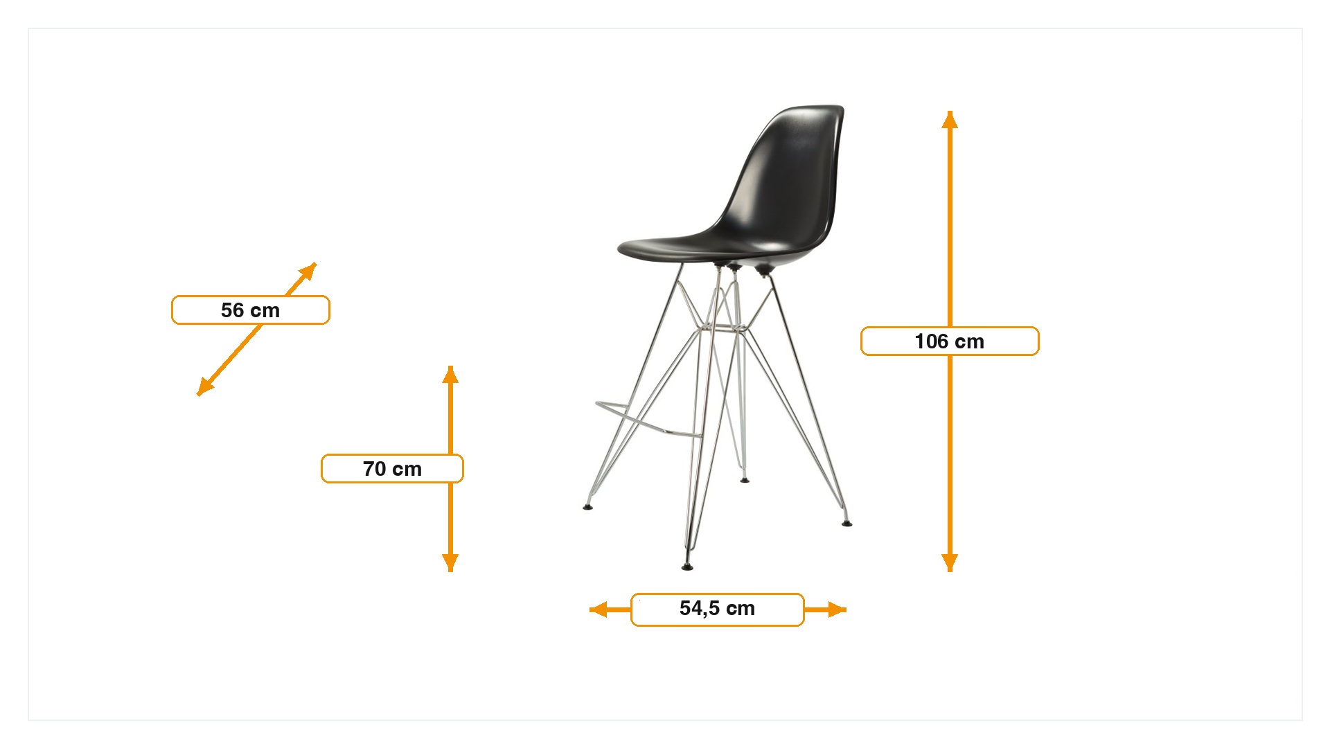 Product dimensions for Taburete de barra DS-rod lustroso | FurnFurn