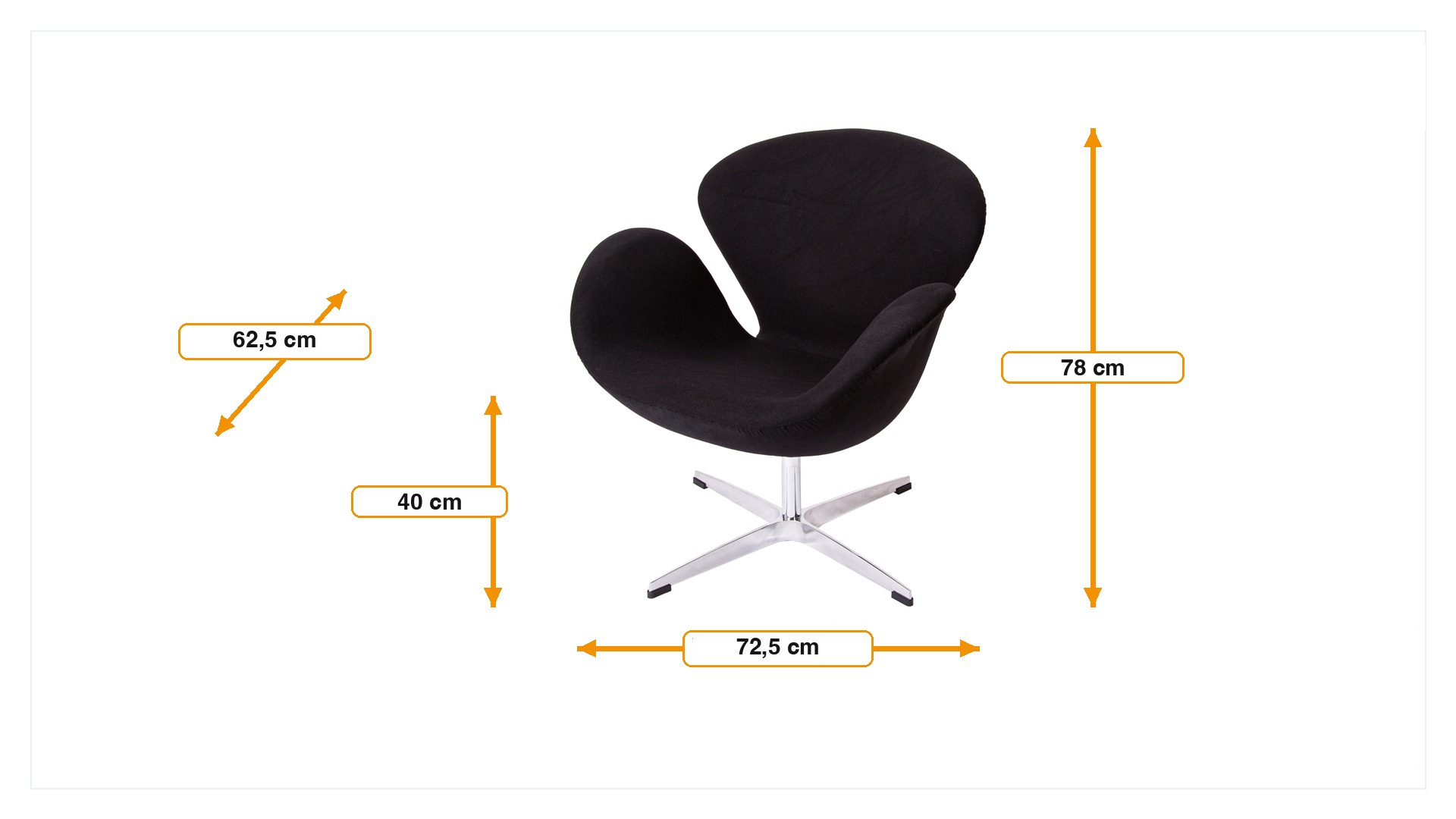 Product dimensions for Lounge stol Swan | FurnFurn