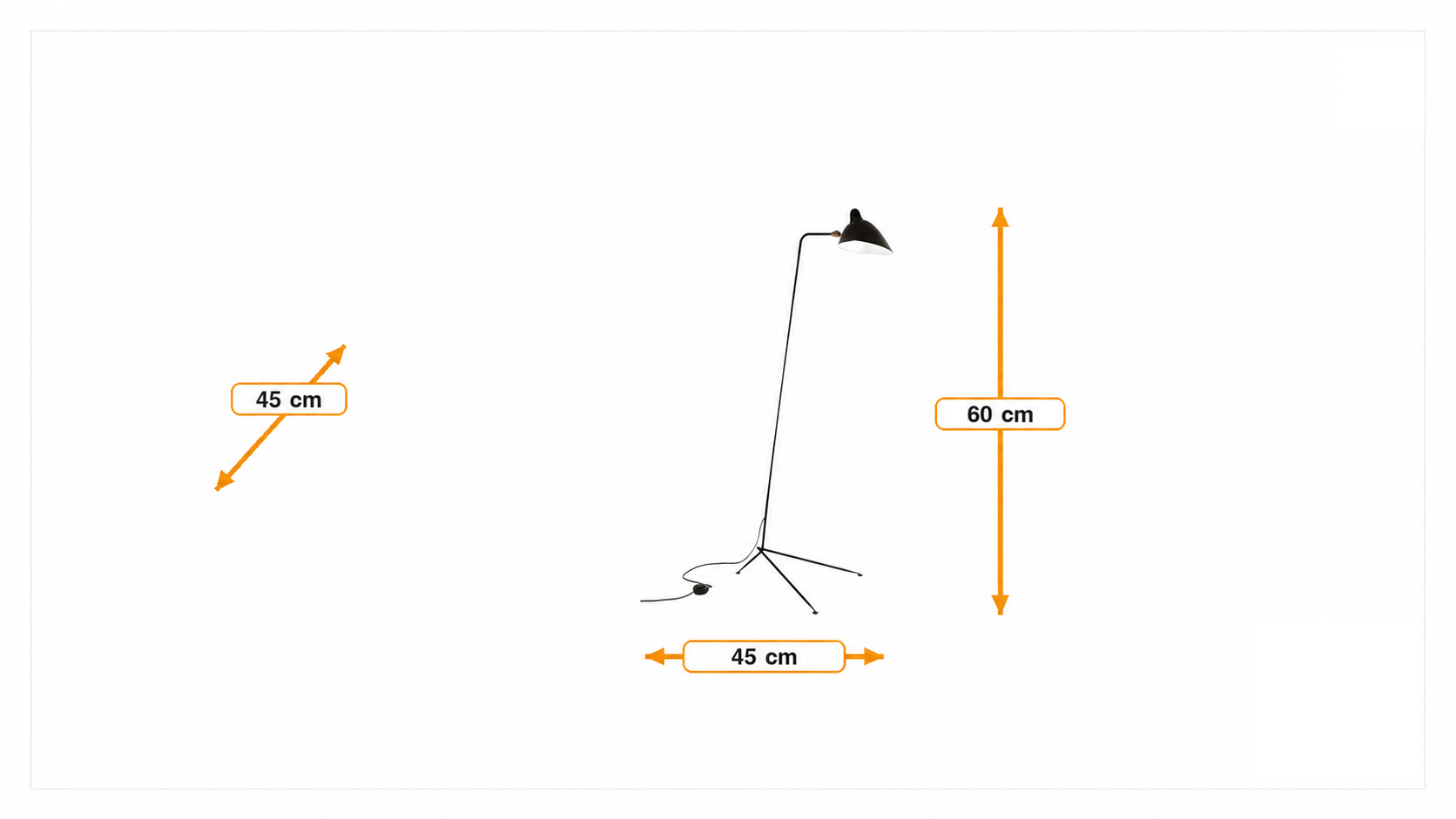 Product dimensions for Faretto da pavimento Contemporary Nero | FurnFurn