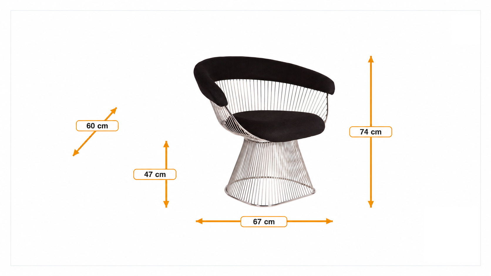 Product dimensions for Spisestue stol Wire etol liten | FurnFurn