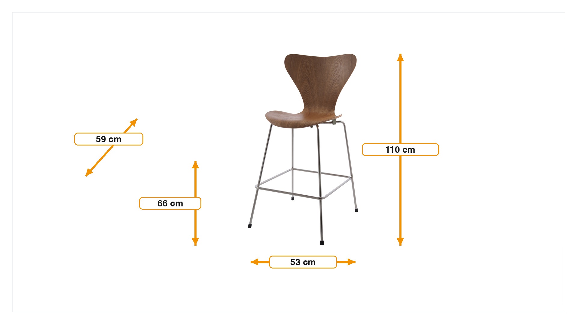 Product dimensions for Taburete de barra Butterfly series 66cm | FurnFurn