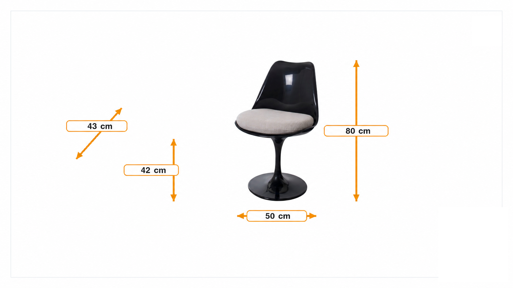 Product dimensions for Eetkamerstoel Tulip stoel draaiende zitting, zonder armleuningen | FurnFurn