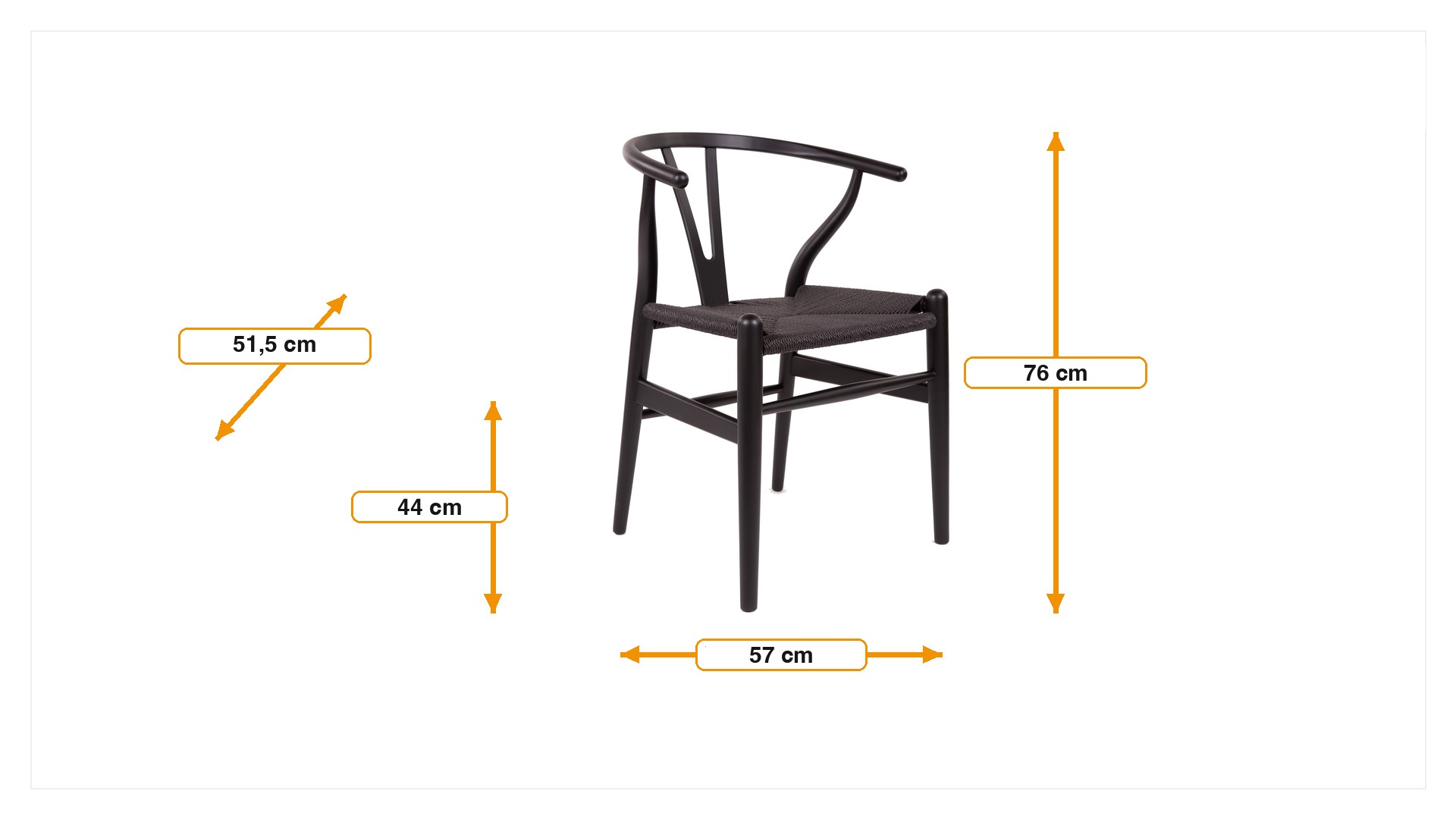 Product dimensions for Eetkamerstoel Y-chair wishbone stijl CH24 | FurnFurn