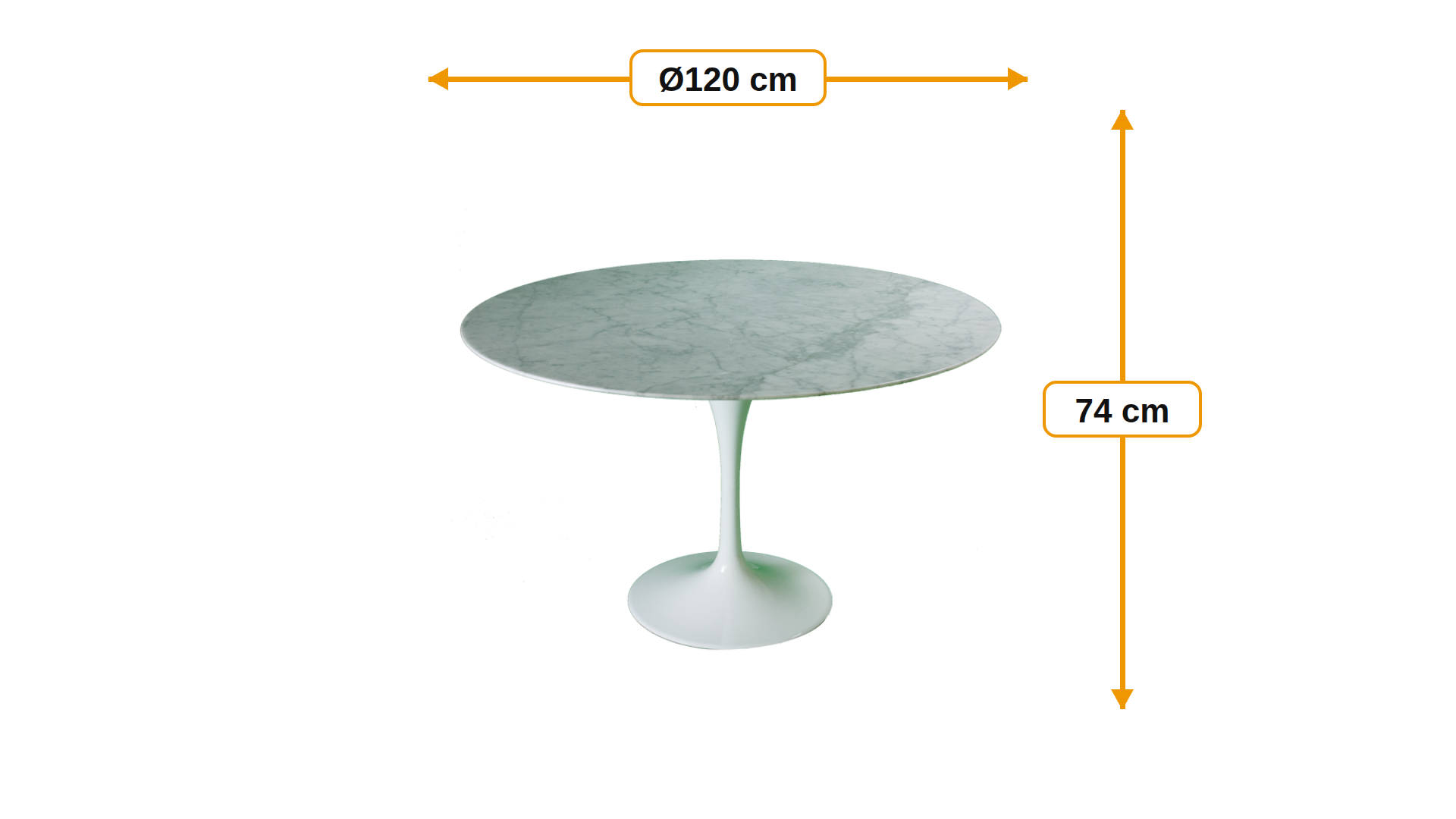 Product dimensions for Spisebord Tulip tabel marmor 120cm | FurnFurn
