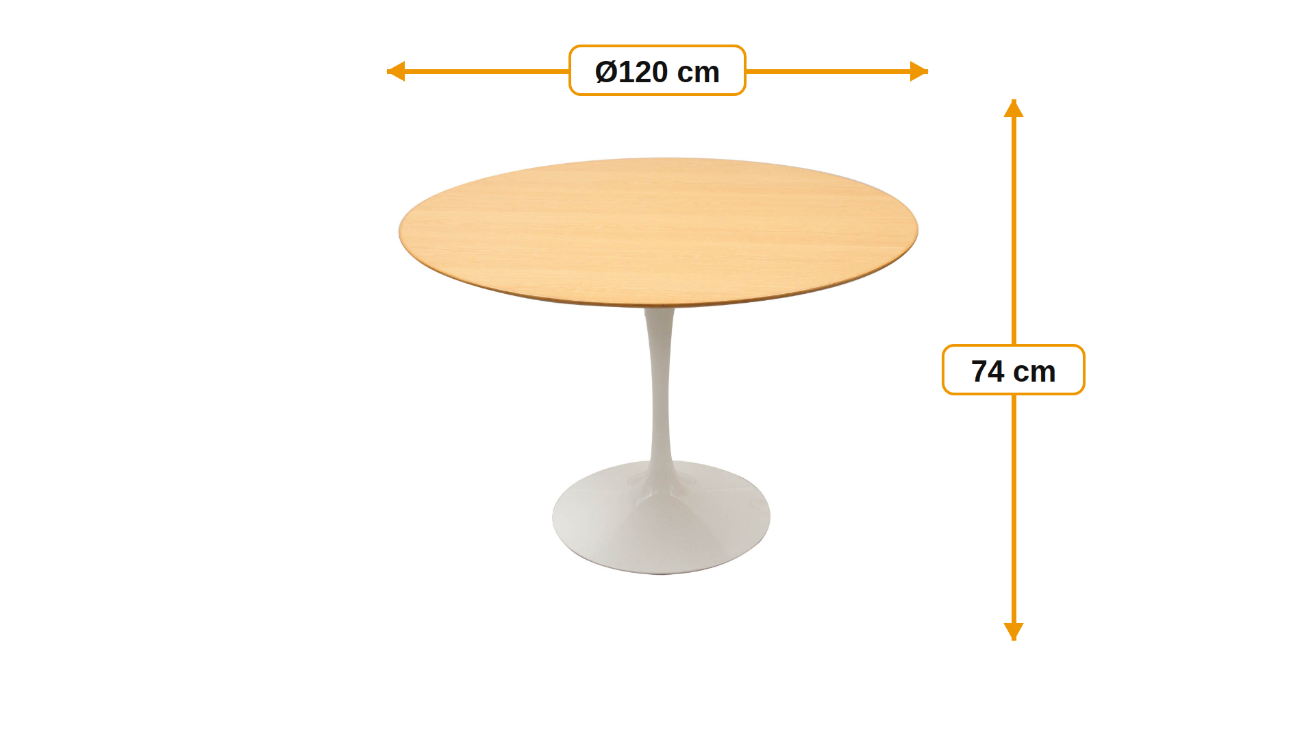 Product dimensions for Esstisch Tulip Table 120cm Top Eiche Basis weiß | FurnFurn