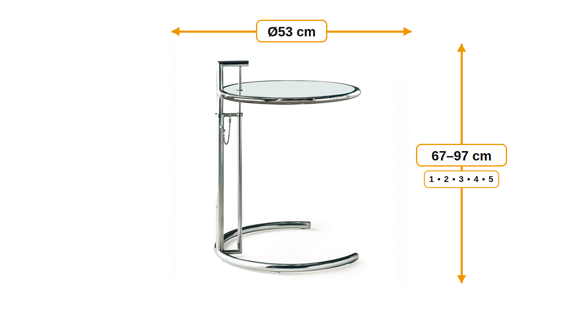 Product dimensions for Side table E1027 chrome | FurnFurn