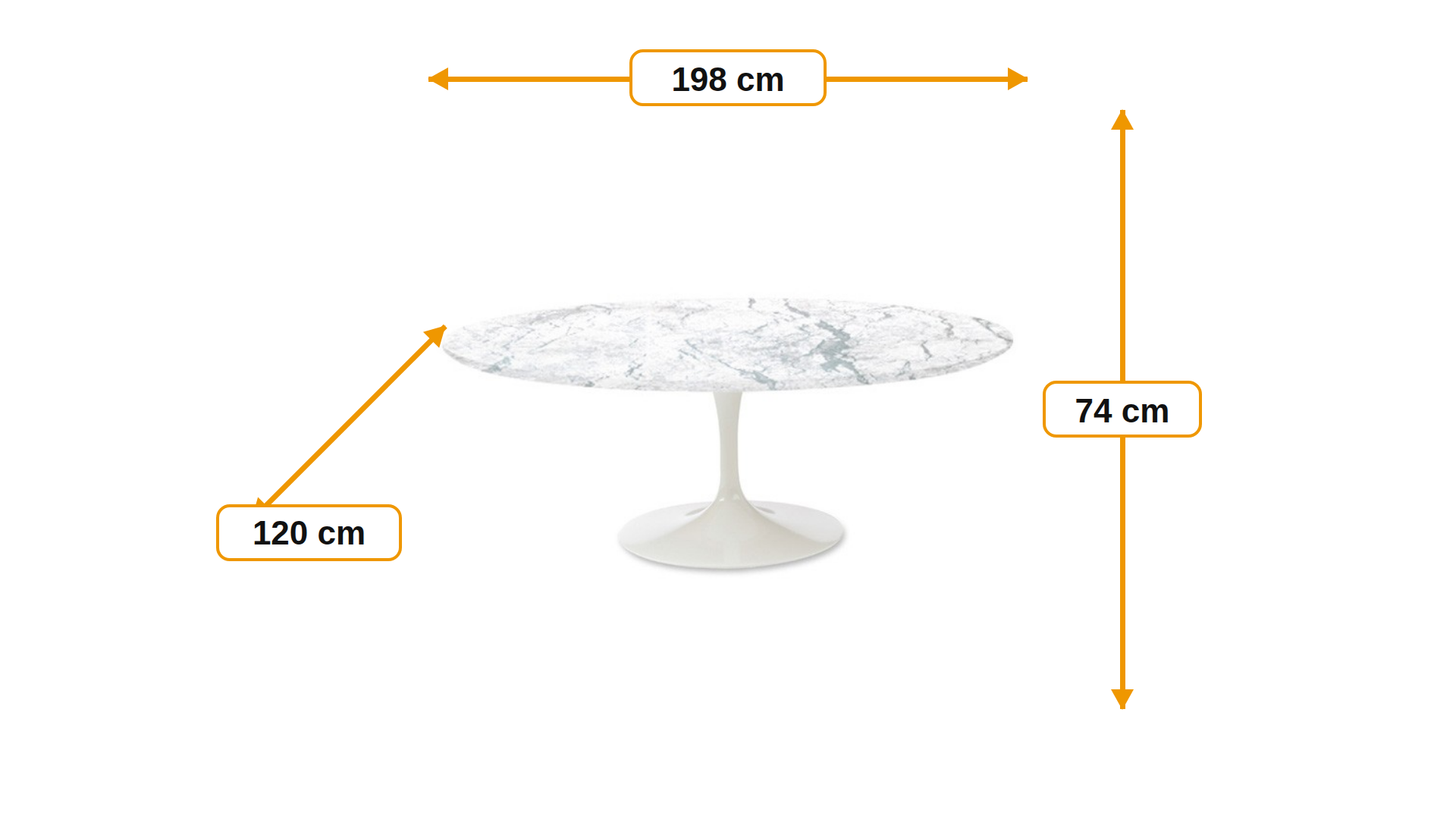 Product dimensions for Dining table Tulip Table Oval Top Marble white Base white | FurnFurn