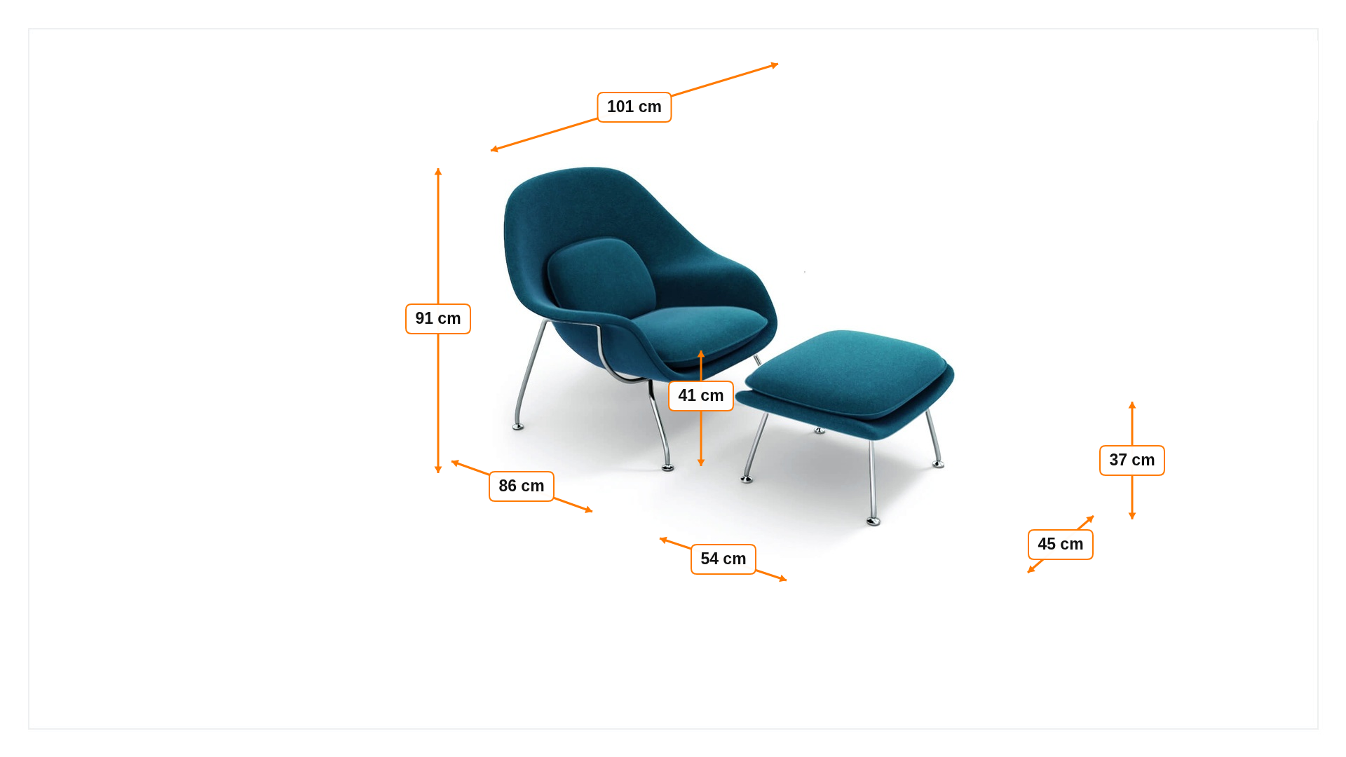Product dimensions for Espreguiçadeira com Hocker Womb | FurnFurn